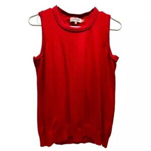 Calvin Klein Women's Sweater Vest Medium Red Tight Knit Rayon Career Top GUC